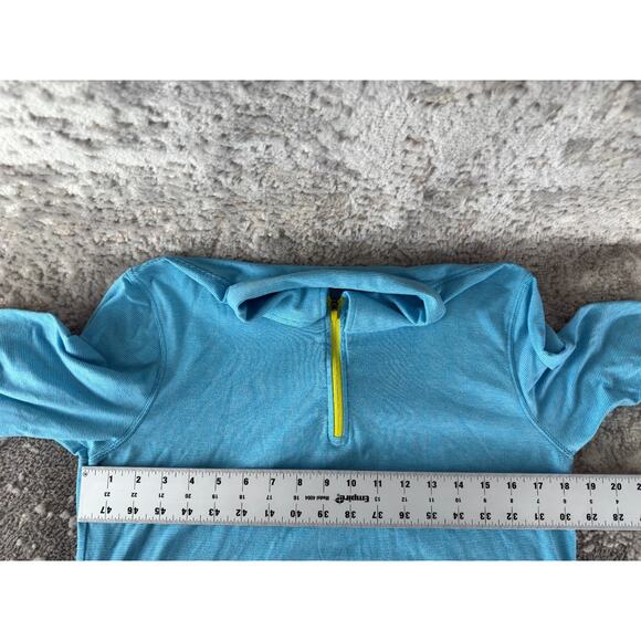 Lands End Sz M Striped 1/4 Zip Polo Top Blue Short Sleeve Casual Collar Stretch - Picture 4 of 8